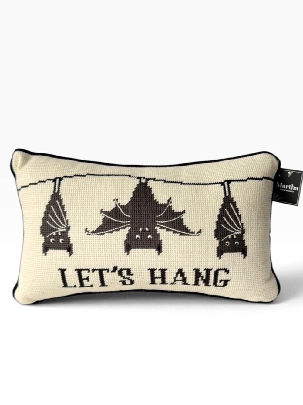 Martha Stewart Halloween Bats Decorative Needlepoint Pillow 9x15 Cream Black NEW